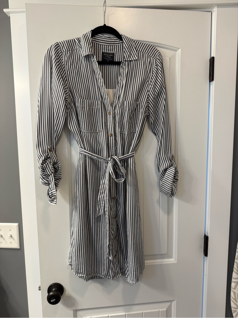 Abercrombie & Fitch Blue and White Striped Button-Front Shirt Dress
